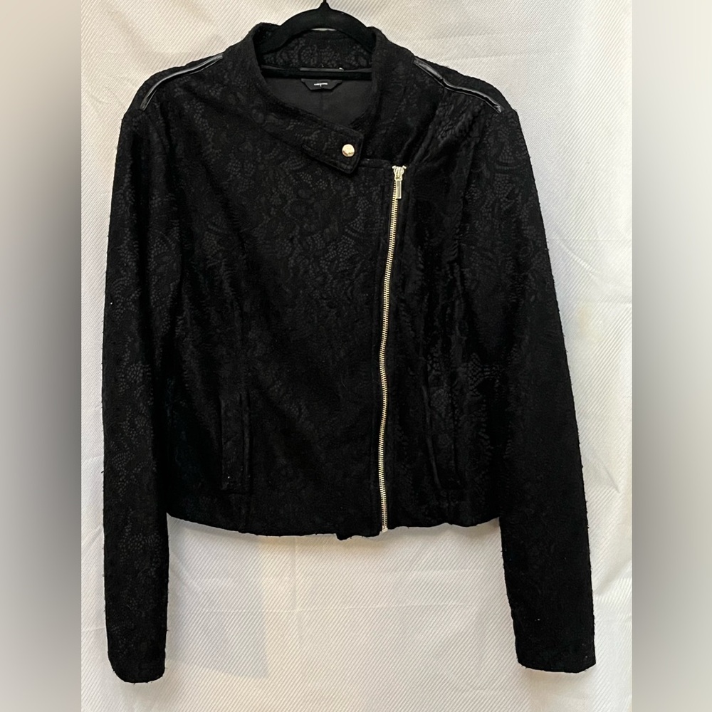 bebe Black zip front textured fabric Bomber Jacket Coat S